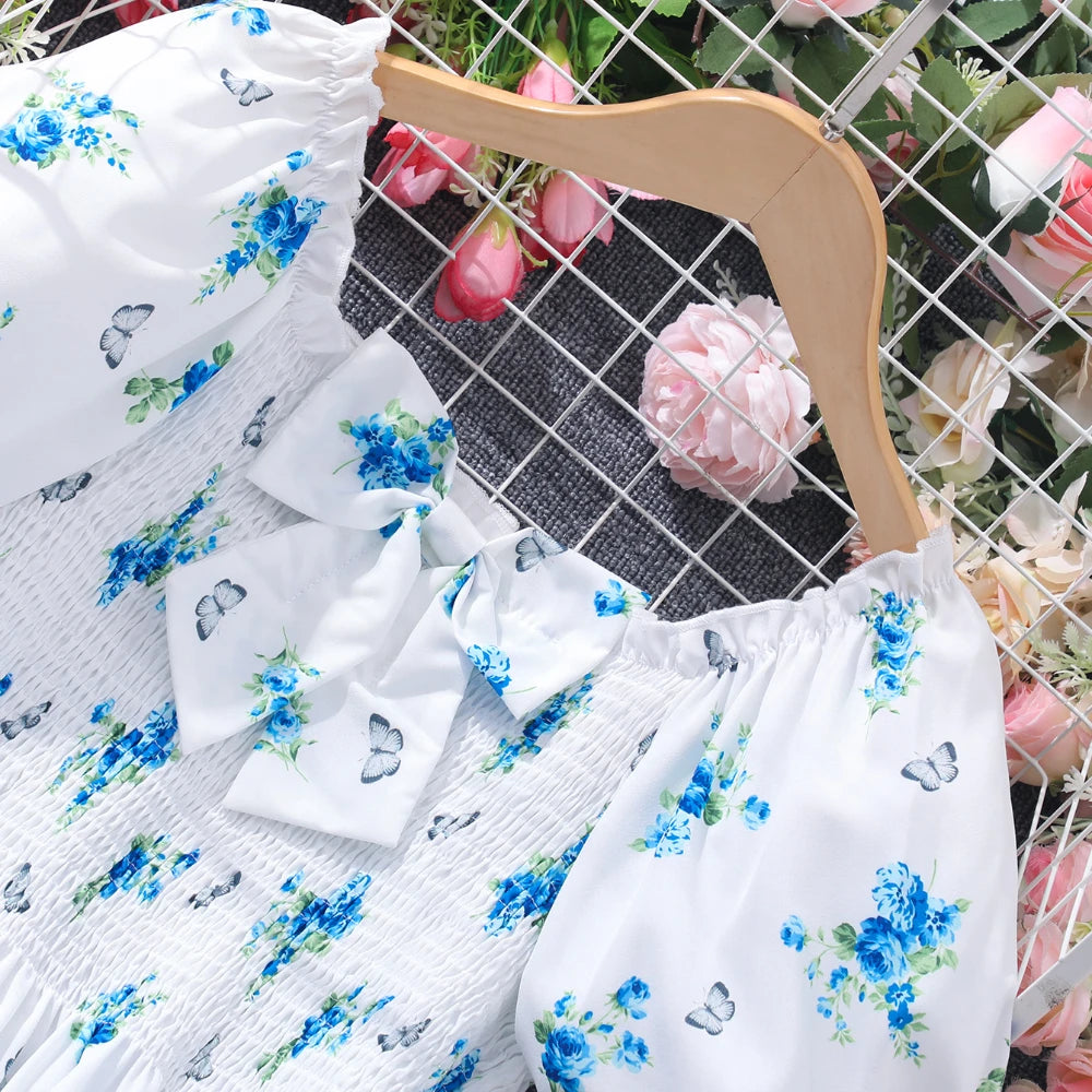 Robes d'été longues bleues à fleurs