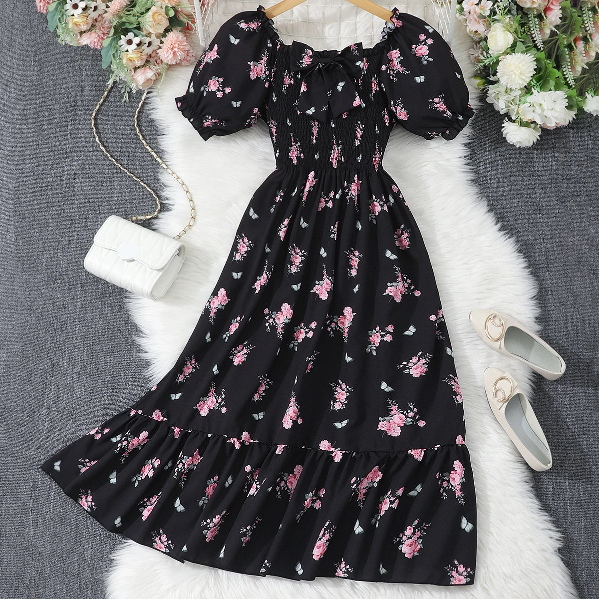Robes d'été longues bleues à fleurs