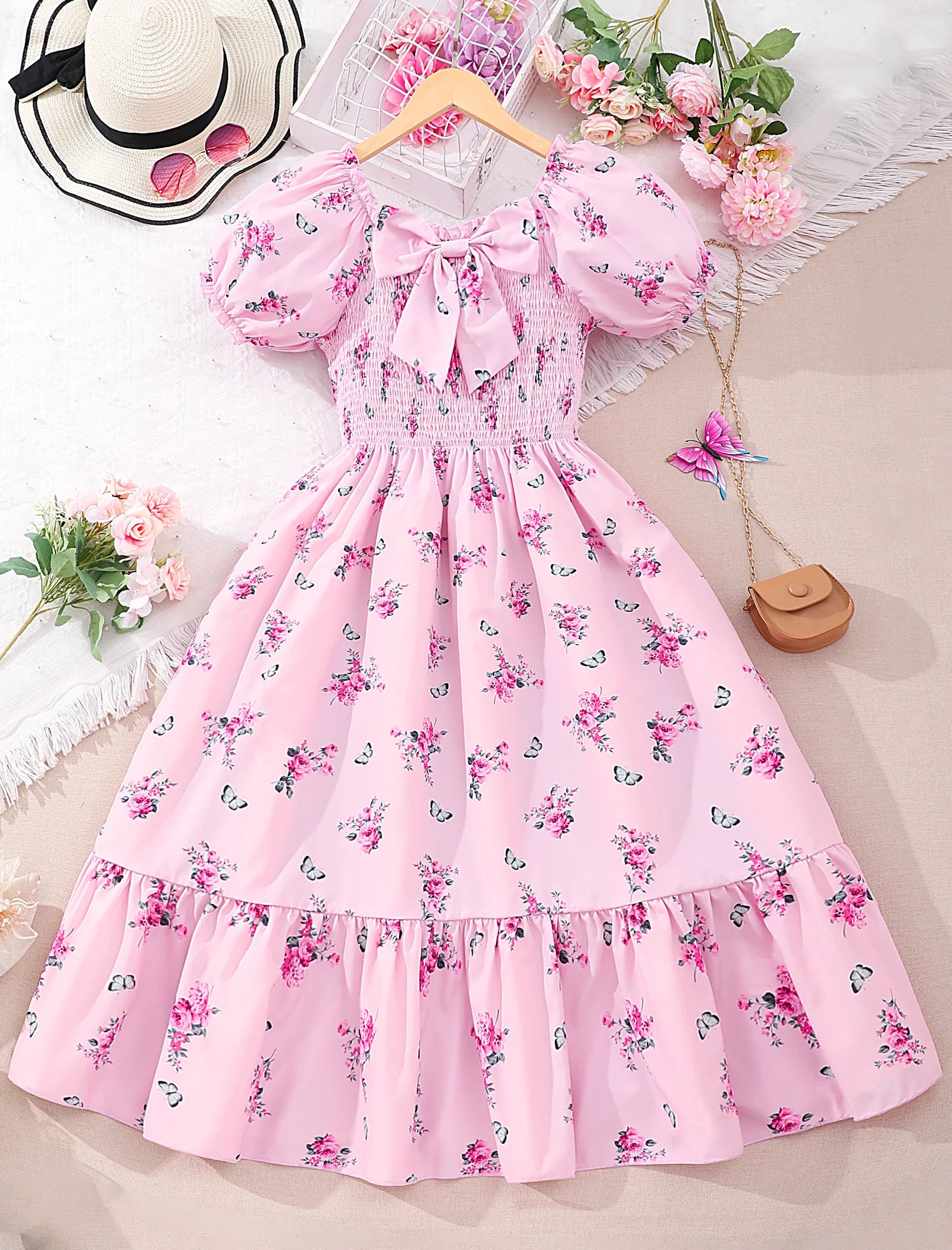 Robes d'été longues bleues à fleurs