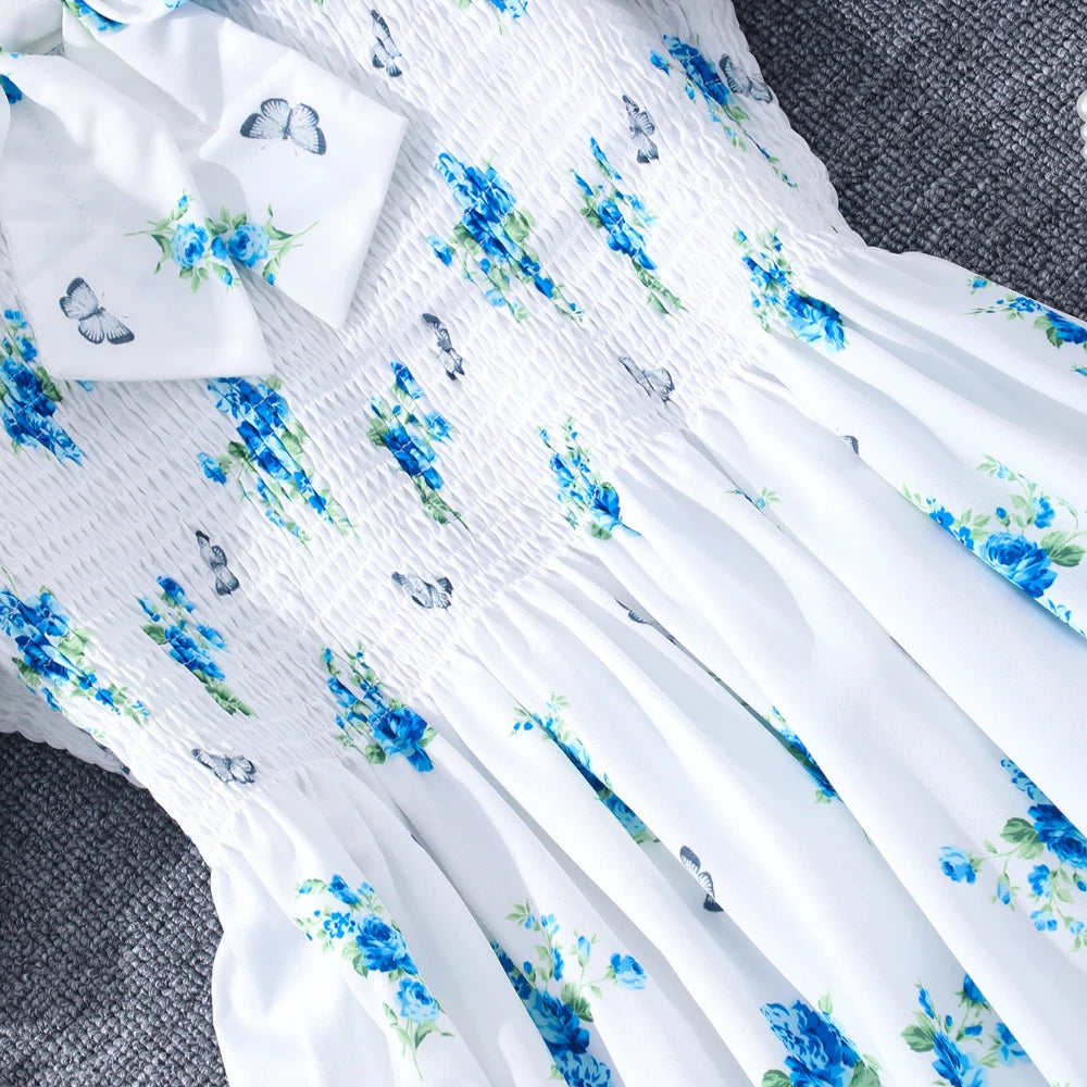 Robes d'été longues bleues à fleurs